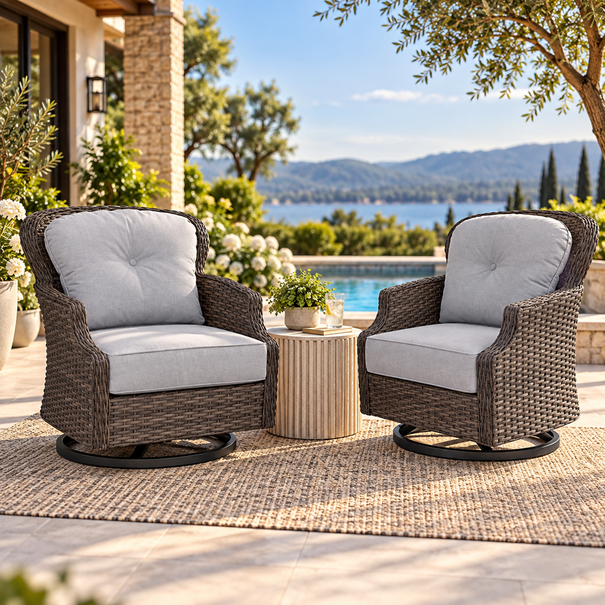 2 Tenaya Wicker Swivel Rocking Chair - Set of 2