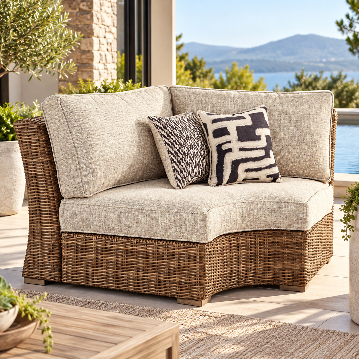 Beachcroft - Curved Corner Chair w/Cushion - Beige