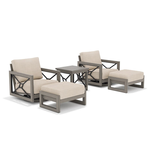 Marindo 5-Piece Aluminum Patio Set with Table, 2 Swivel Chairs & 2 Ottomans