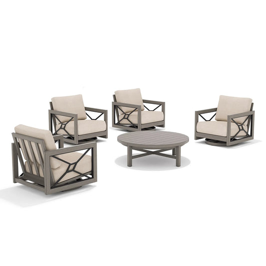 Marindo 5-Piece Patio Conversation Set with 4 Swivel Lounge Chairs & Round Coffee Table