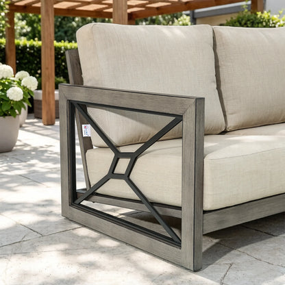 Marindo 6-Piece Faux-Wood Aluminum Swivel Patio Deep Seating Set with Fire Pit Table