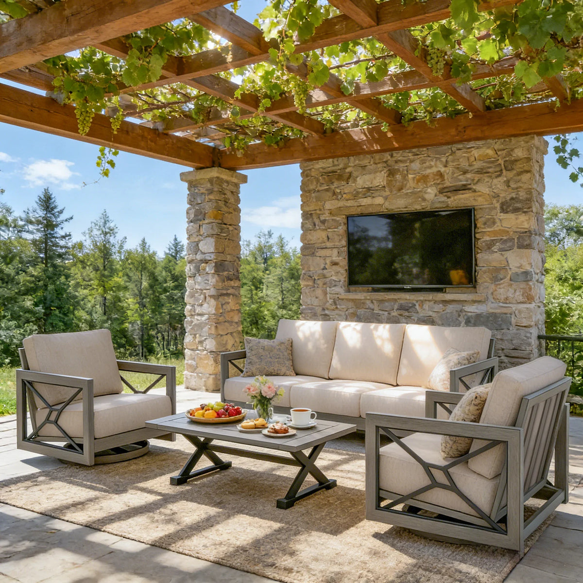 Marindo 4-Piece Aluminum Outdoor Conversation Set with Sunbrella Cushions & 360° Swivel Chairs