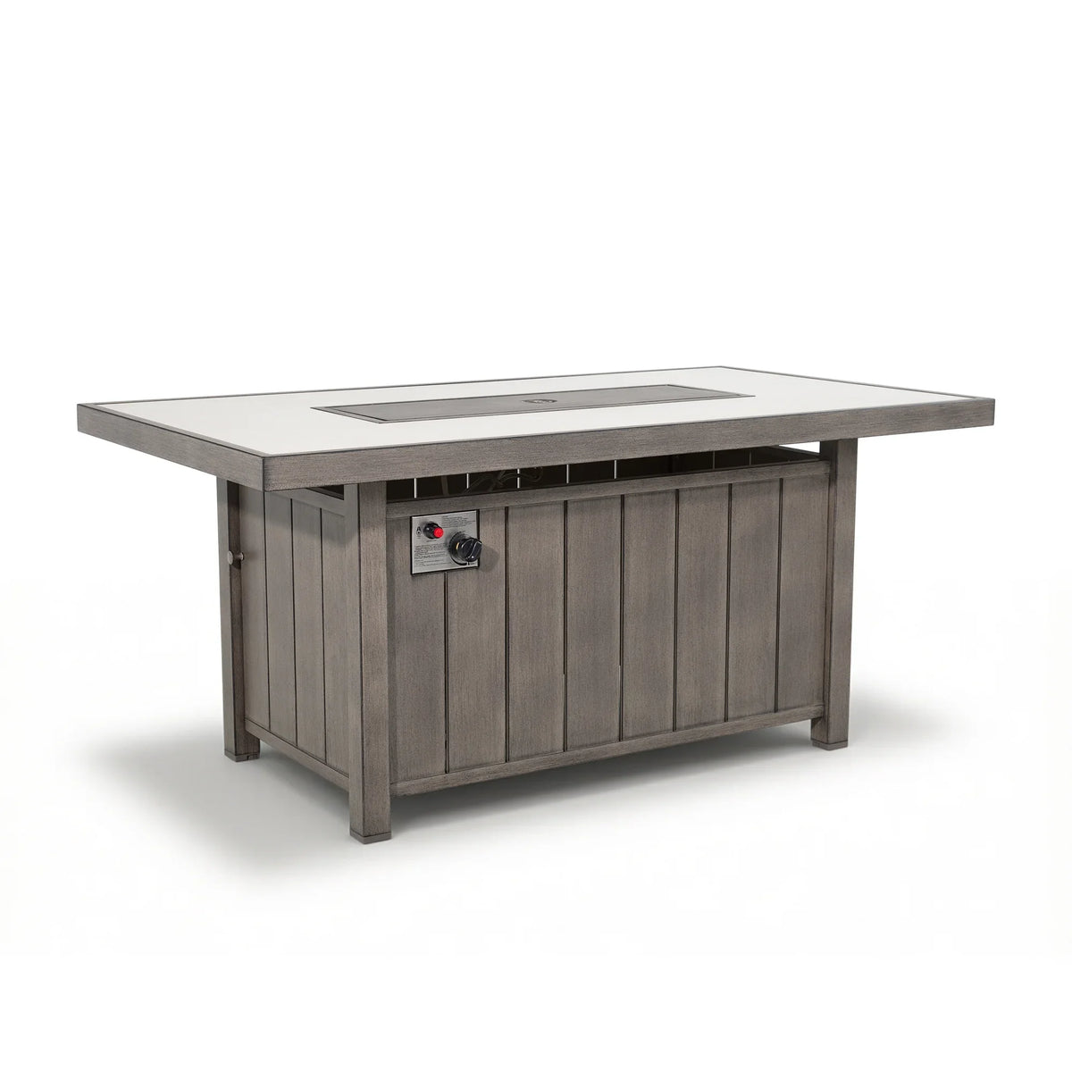 Marindo 56.5" Wood‑Grain Aluminum Propane Fire Pit Table – 50,000 BTU Dual‑Purpose Dining & Fire Feature