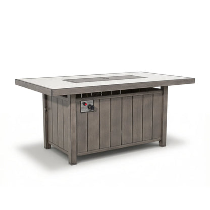 Marindo 56.5" Wood‑Grain Aluminum Propane Fire Pit Table – 50,000 BTU Dual‑Purpose Dining & Fire Feature