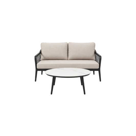 2-Piece Modern Aluminum Outdoor Conversation Set with Sunbrella Cushions & Sintered Stone Tabletop