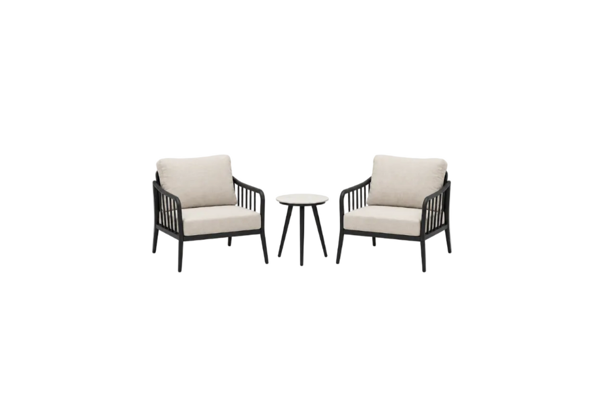 3-Piece Modern Aluminum Outdoor Conversation Set with Sunbrella Cushions & Side Table