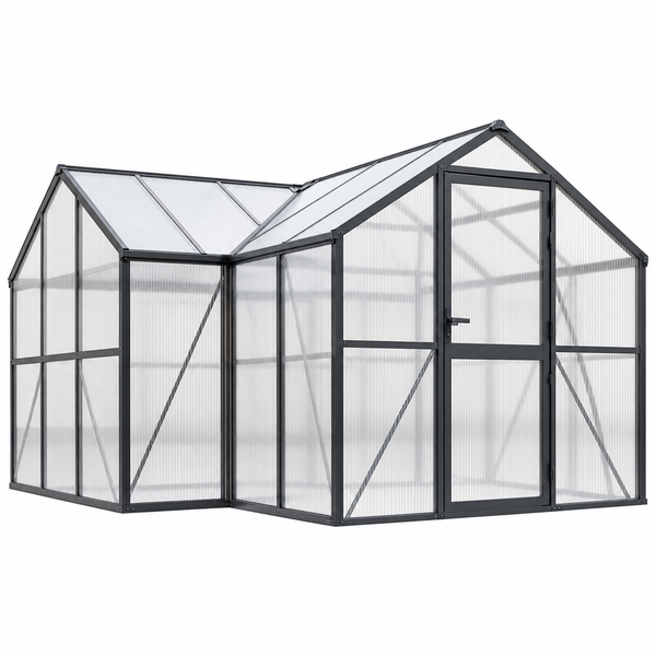 12' x 12' Heavy-Duty T-Shaped Polycarbonate Greenhouse – Aluminum Frame, 6mm UV-Resistant Panels & Adjustable Roof Vents