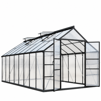 8' x 12' Premium Outdoor Polycarbonate Greenhouse – Aluminum Frame, Double Swing Doors & Adjustable Roof Vents