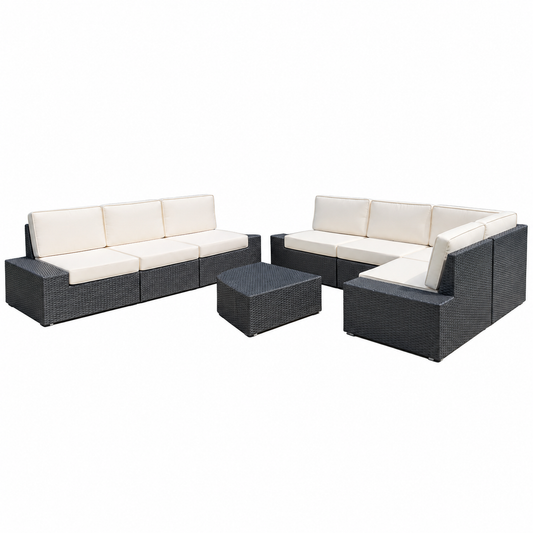 Santa Cruz Outdoor 8‑Piece Wicker Sectional Set – Weather‑Resistant Patio Seating with Cushions