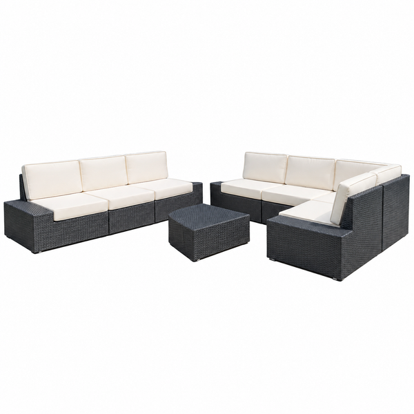 Santa Cruz Outdoor 8‑Piece Wicker Sectional Set – Weather‑Resistant Patio Seating with Cushions
