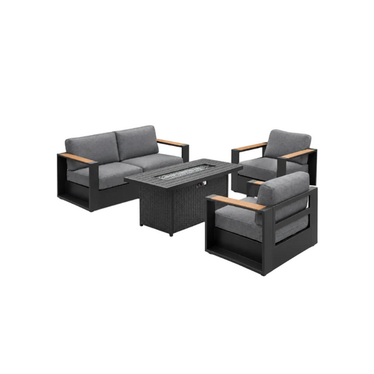 4-Piece Modern Aluminum Fire Pit Patio Set