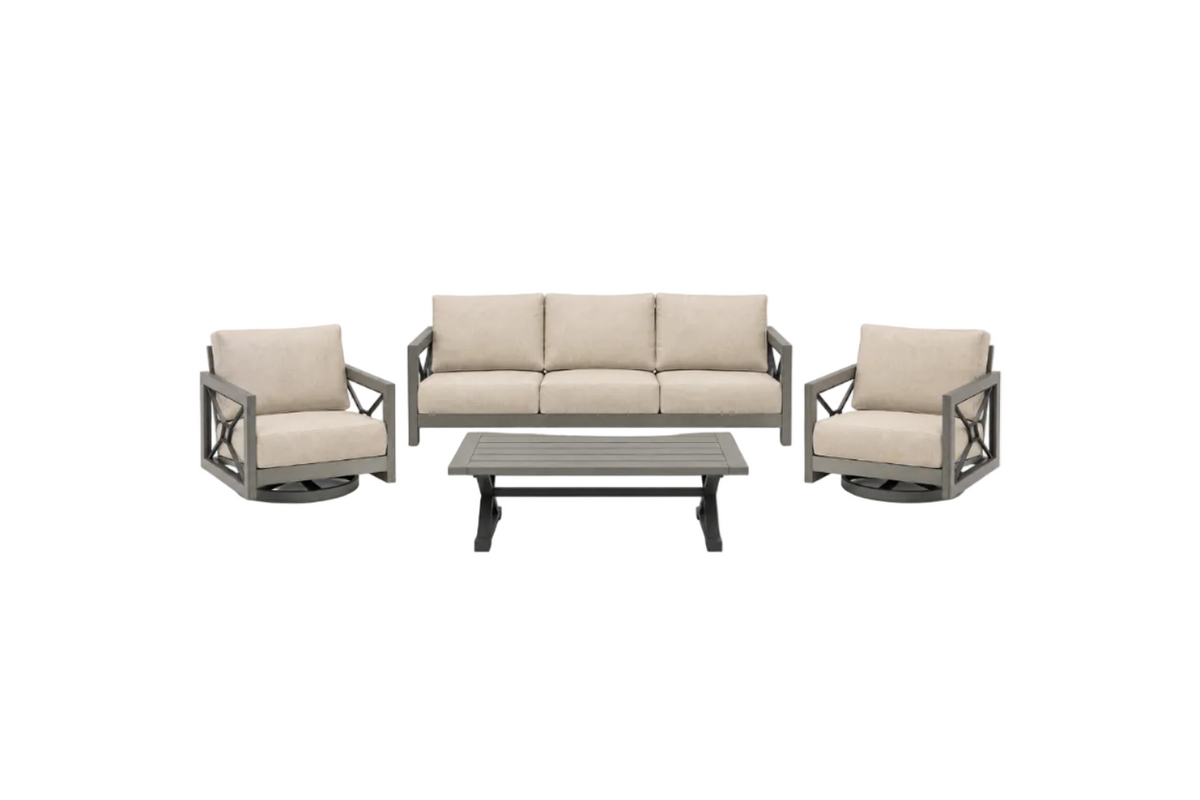 Marindo 4-Piece Aluminum Outdoor Conversation Set with Sunbrella Cushions & 360° Swivel Chairs