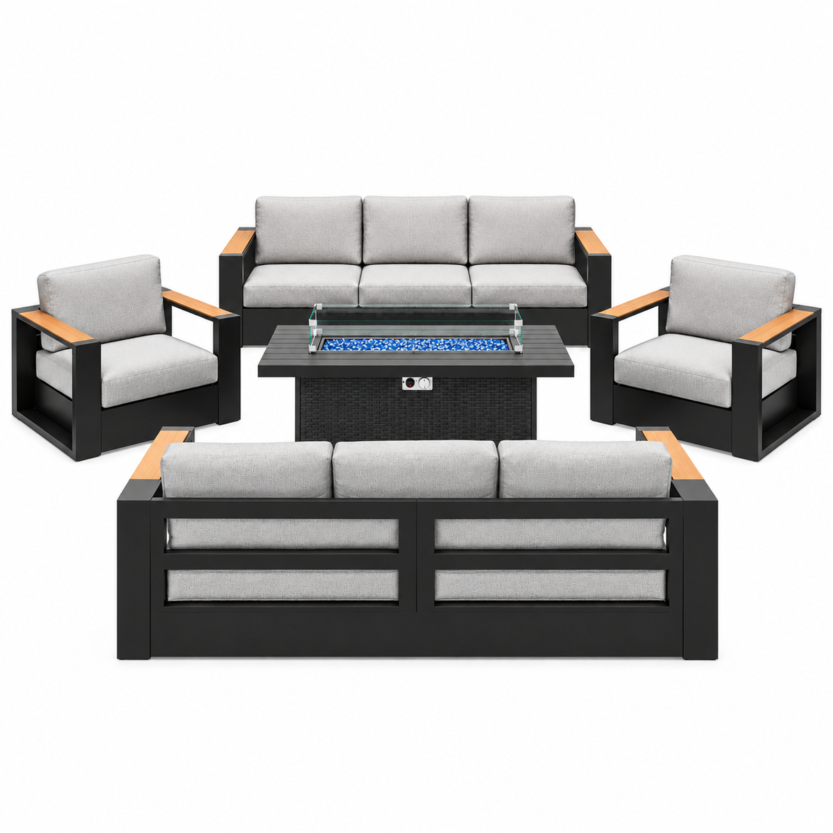 Aluminum Outdoor Conversation Set – Deep Seating, Water‑Repellent Cushions & 55,000 BTU Fire Pit Table
