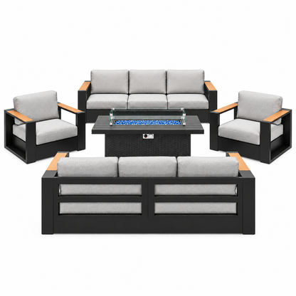 Aluminum Outdoor Conversation Set – Deep Seating, Water‑Repellent Cushions & 55,000 BTU Fire Pit Table