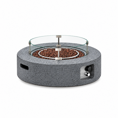 COSIEST 41 inch Outdoor Propane Fire Pit Coffee Table w Concrete Round Base Patio Heater, CSA Certified, 50,000 BTU Stainless Steel Burner, Free Lava Rocks, Rain Cover, Wind Guard, Tank Cover, Gray