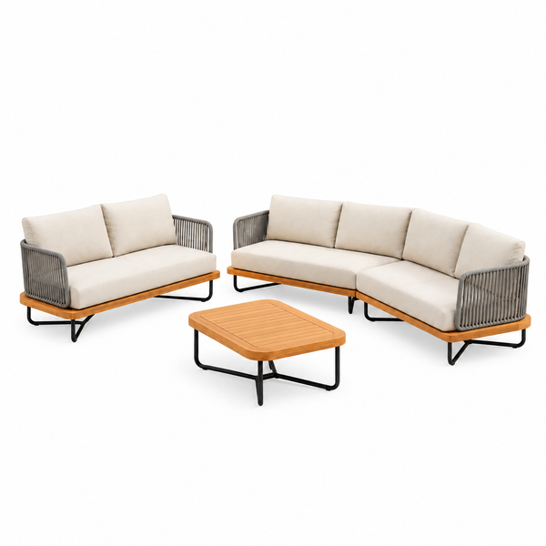 Lucca Acacia Wood Outdoor Conversation Set with Rope‑Woven Accents — 4‑Piece