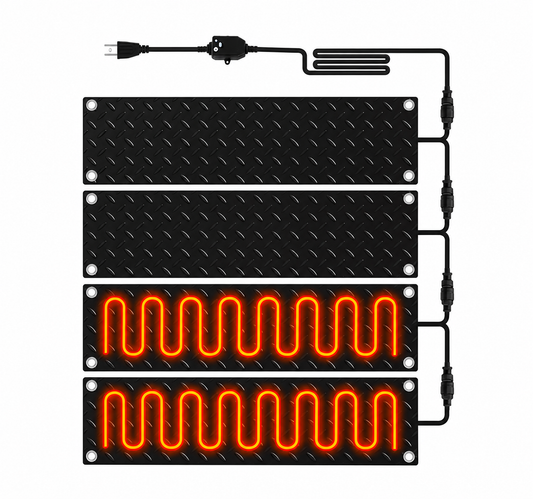 Heated Snow Melting Mats Outdoor, 10 X 30 in Winter Anti-Slip Heated Rubber Mat for Walkways Decks and Sidewalks, Electric Snow and Ice Melting Pads Connection with 9.84 Ft Power Cord -4 Piece