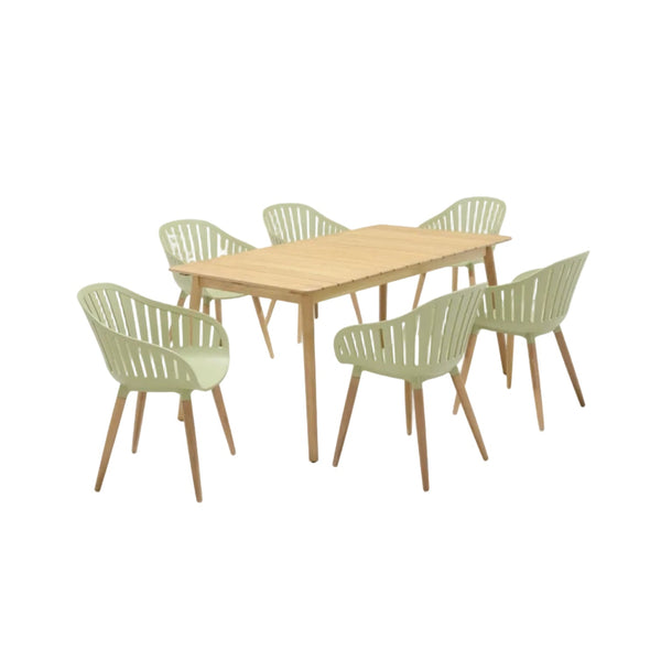 Nassau 7 Piece Rectangular Dining Set – Sage Green Social Plastic®