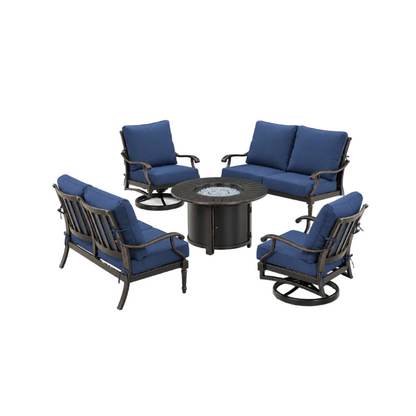 Black Aluminum Fire Table Set with Two Loveseats and Two Club Chairs