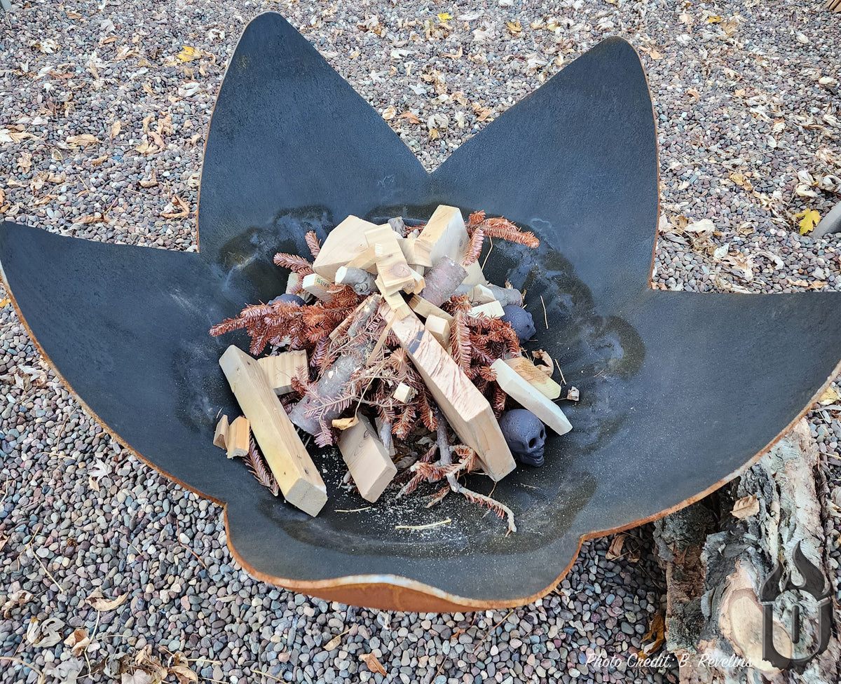Ohio Flame “Fire Flower” Artisan Fire Bowl — Handcrafted Carbon Steel with Patina Finish & Liberty Standard Base (Made in USA)
