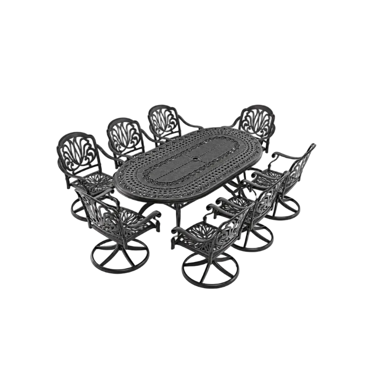 9-Piece Cast Aluminum Patio Dining Set with Swivel Chairs - Black