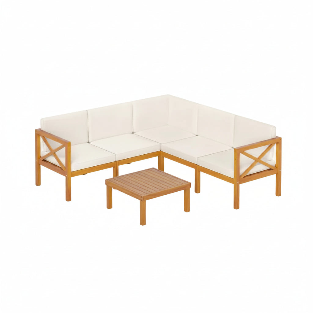 Outdoor 6 Pieces Acacia Wood Patio Sectional Furniture Set-Off White