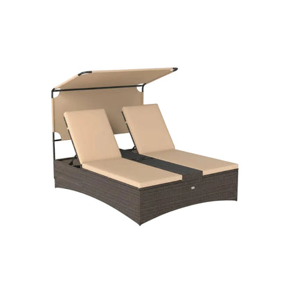Outdoor Daybed with Adjustable Backrests 2-Person PE Rattan Patio Bed-Brown