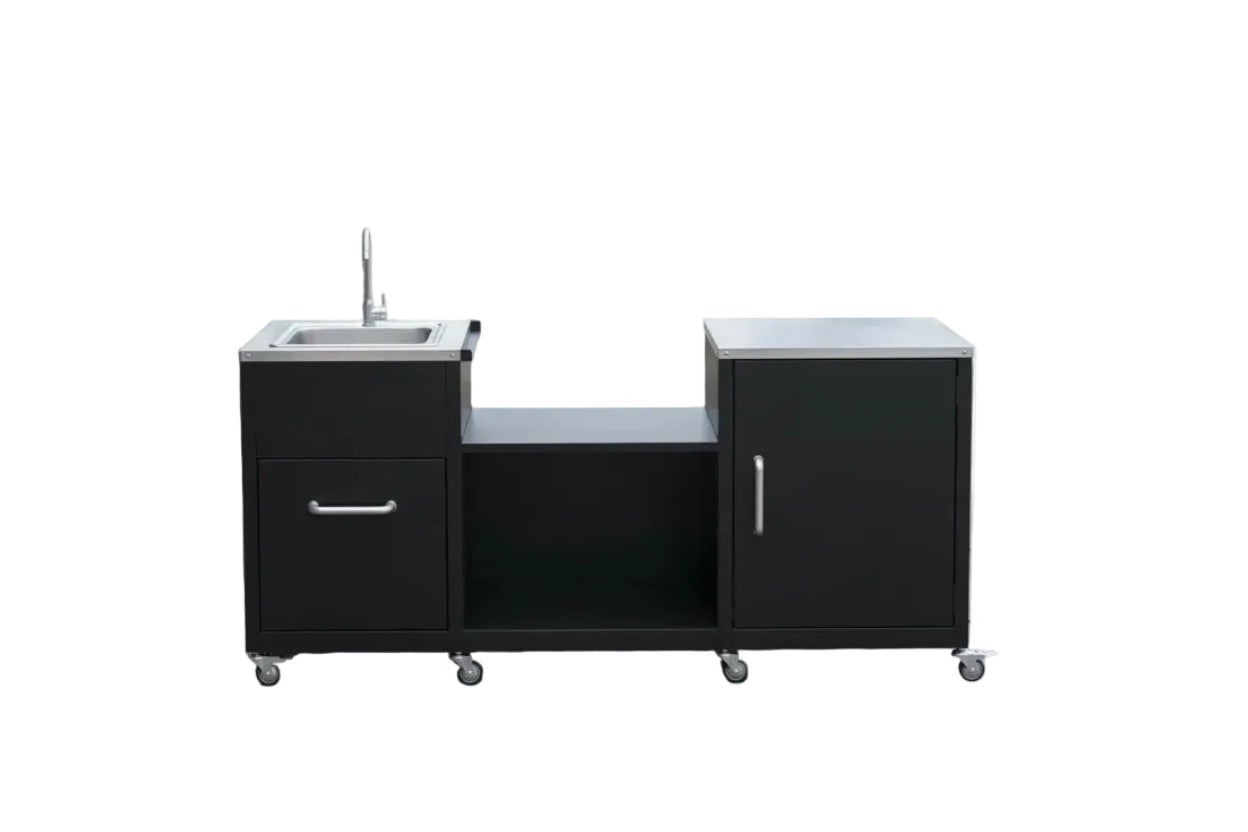 Outdoor Grill Table with Sink and Drainage Heavy Duty Metal Grill Cart-Black