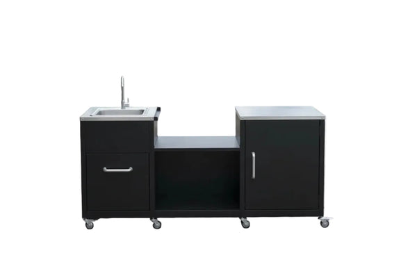 Outdoor Grill Table with Sink and Drainage Heavy Duty Metal Grill Cart-Black