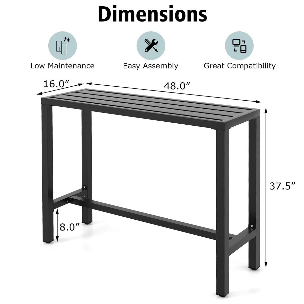 48/55" Outdoor Bar Table – Waterproof Top & Heavy‑Duty Metal Frame