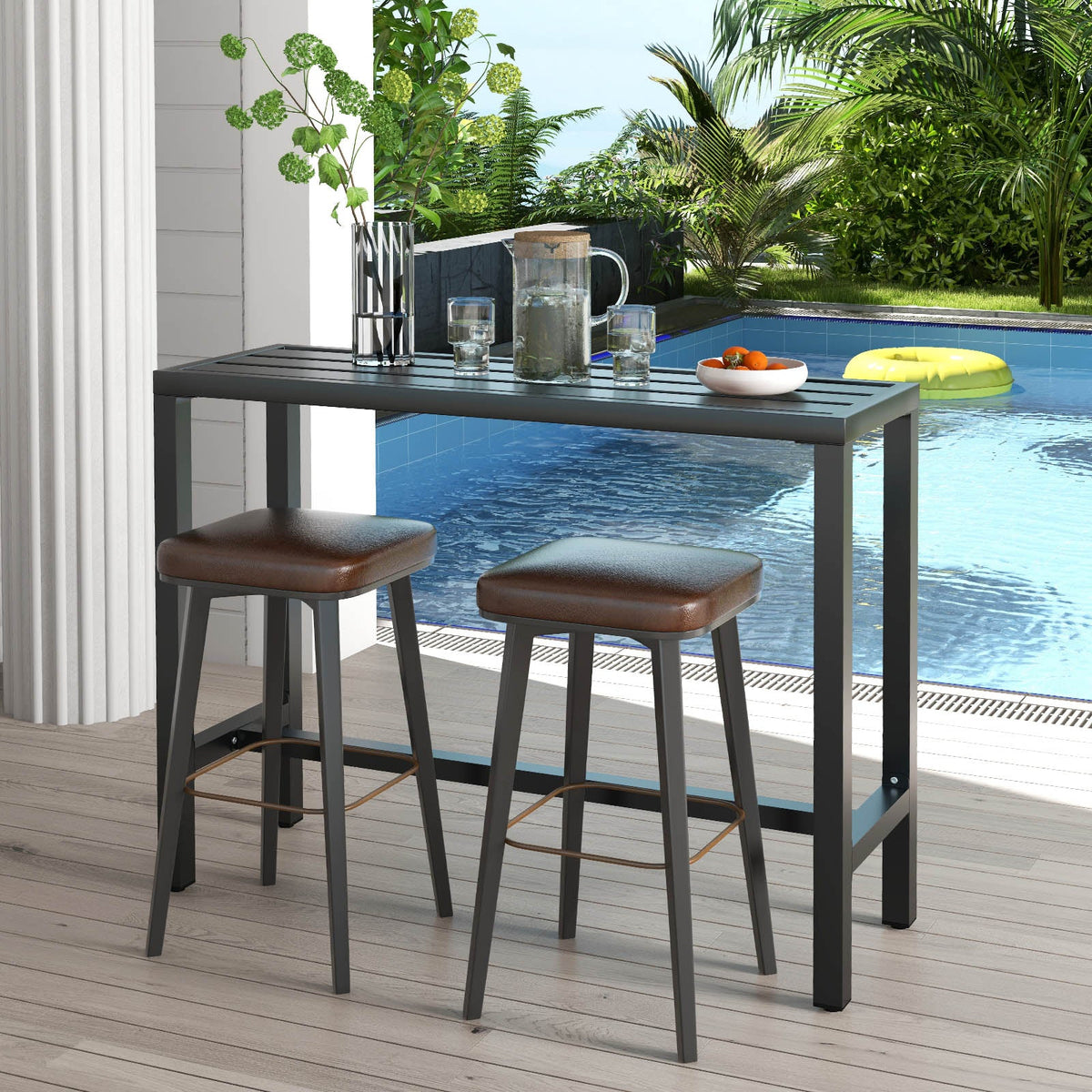 48/55" Outdoor Bar Table – Waterproof Top & Heavy‑Duty Metal Frame