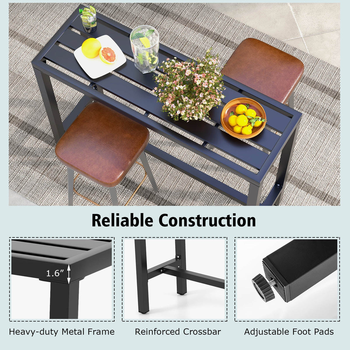 48/55" Outdoor Bar Table – Waterproof Top & Heavy‑Duty Metal Frame