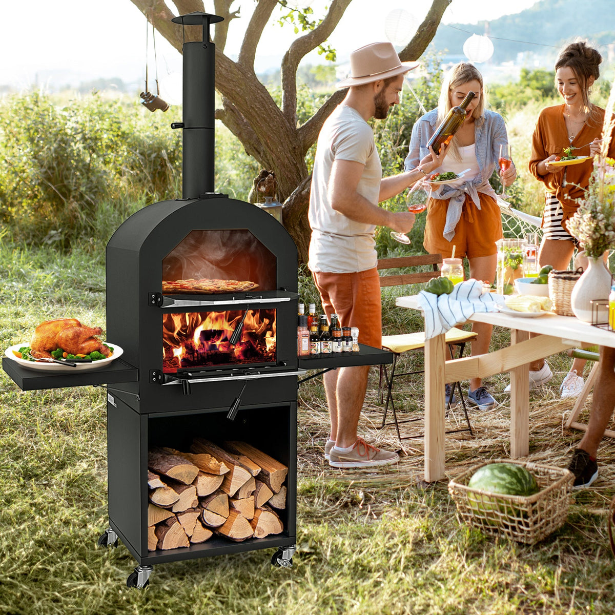 Outdoor Pizza Oven — Built‑In Thermometer, Grill Racks & Protective Cover