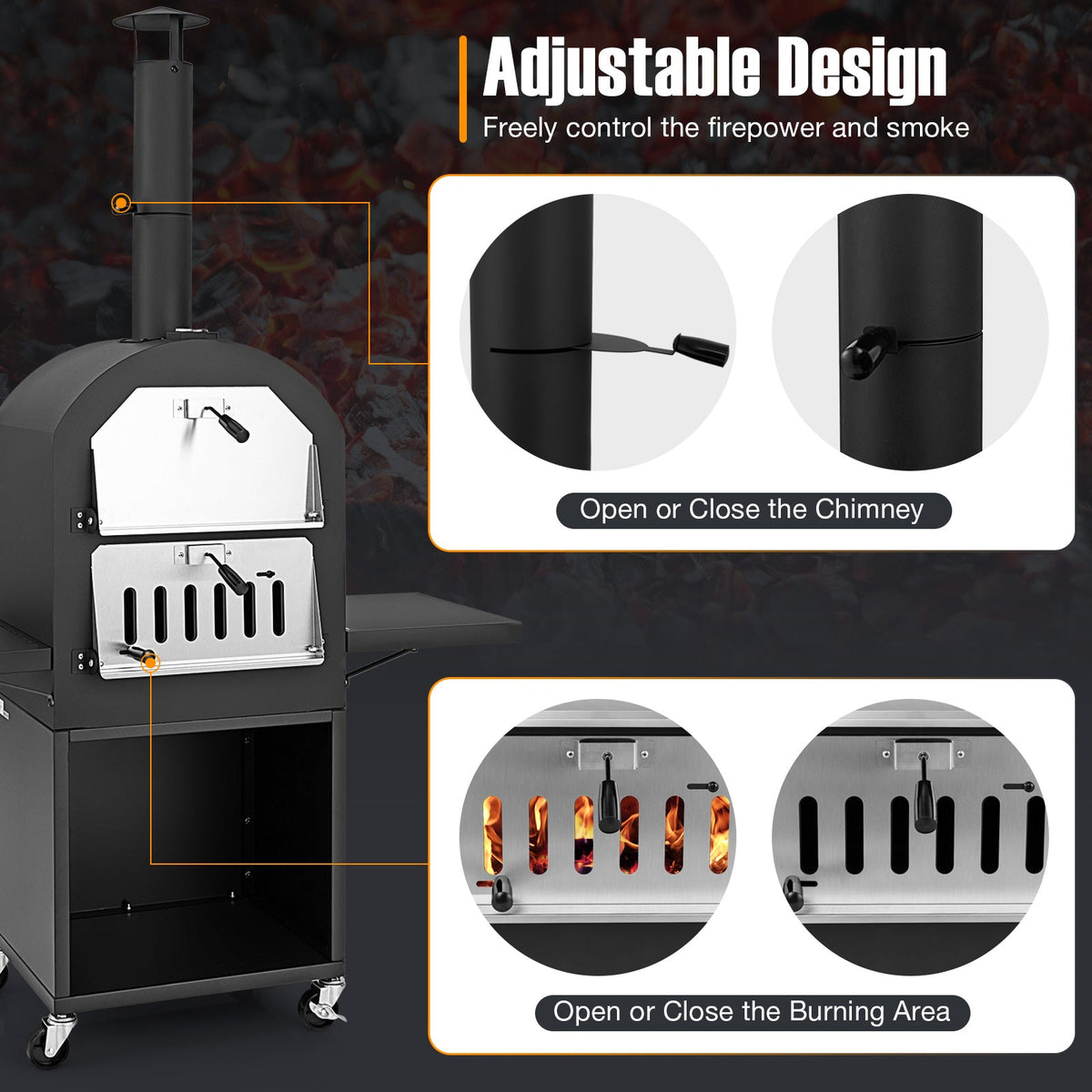 Outdoor Pizza Oven — Built‑In Thermometer, Grill Racks & Protective Cover