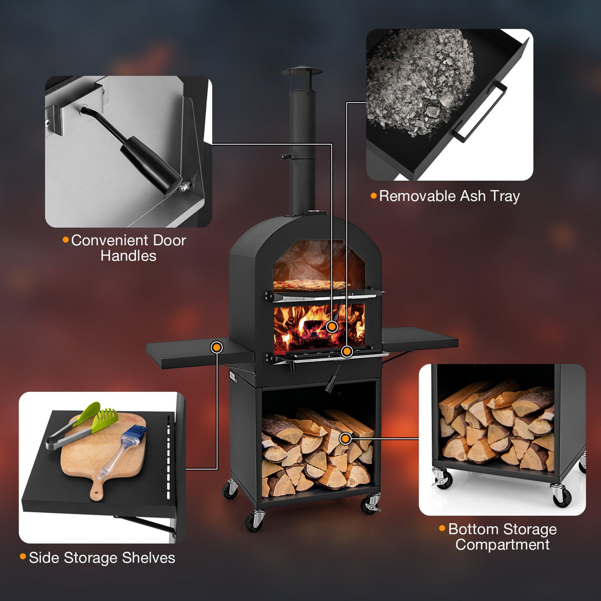Outdoor Pizza Oven — Built‑In Thermometer, Grill Racks & Protective Cover