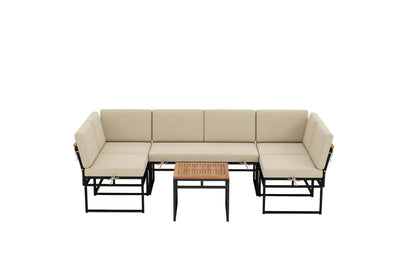 6 Piece Outdoor Sectional Sofa Set Metal Conversation Set with Cushions-Beige