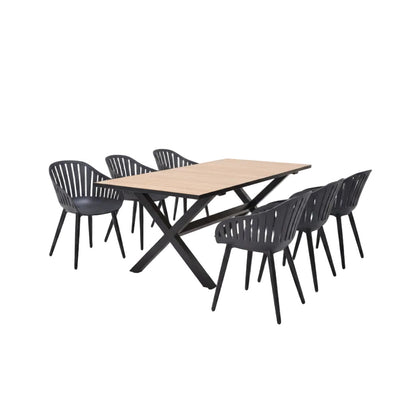 Panama Dark Rectangular Table and 6 Nassau Black Aluminum