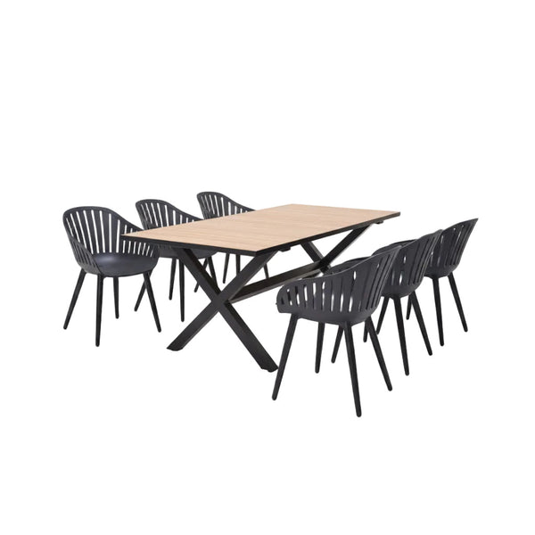 Panama Dark Rectangular Table and 6 Nassau Black Aluminum