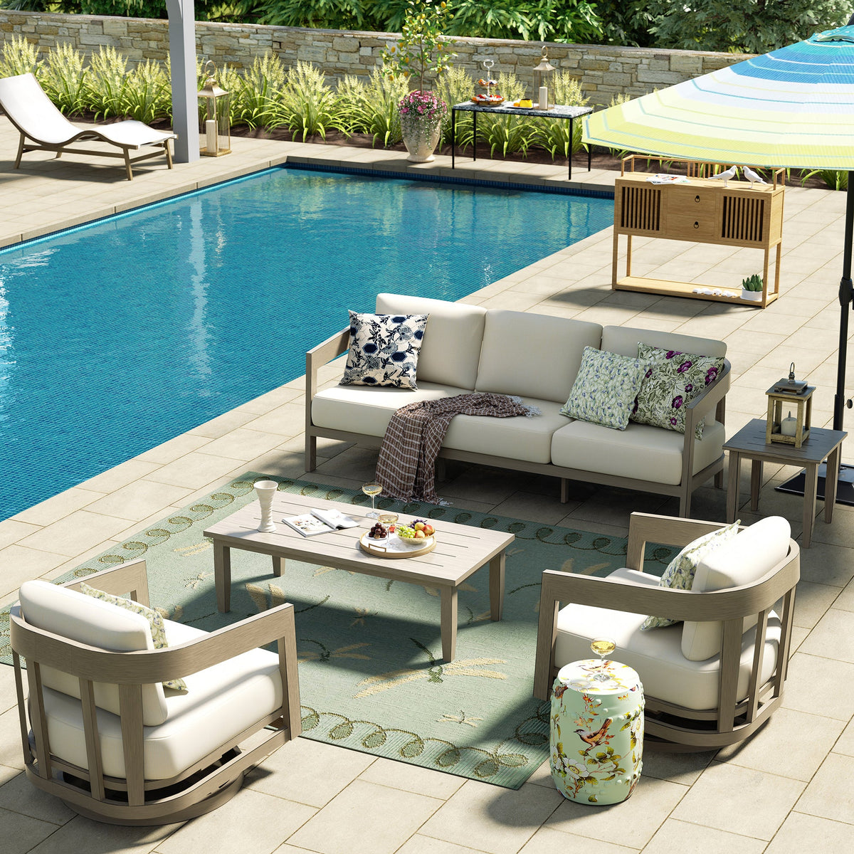 Harmonti Patio 5-Piece Aluminum Swivel Conversation Sofa Set With Cushions