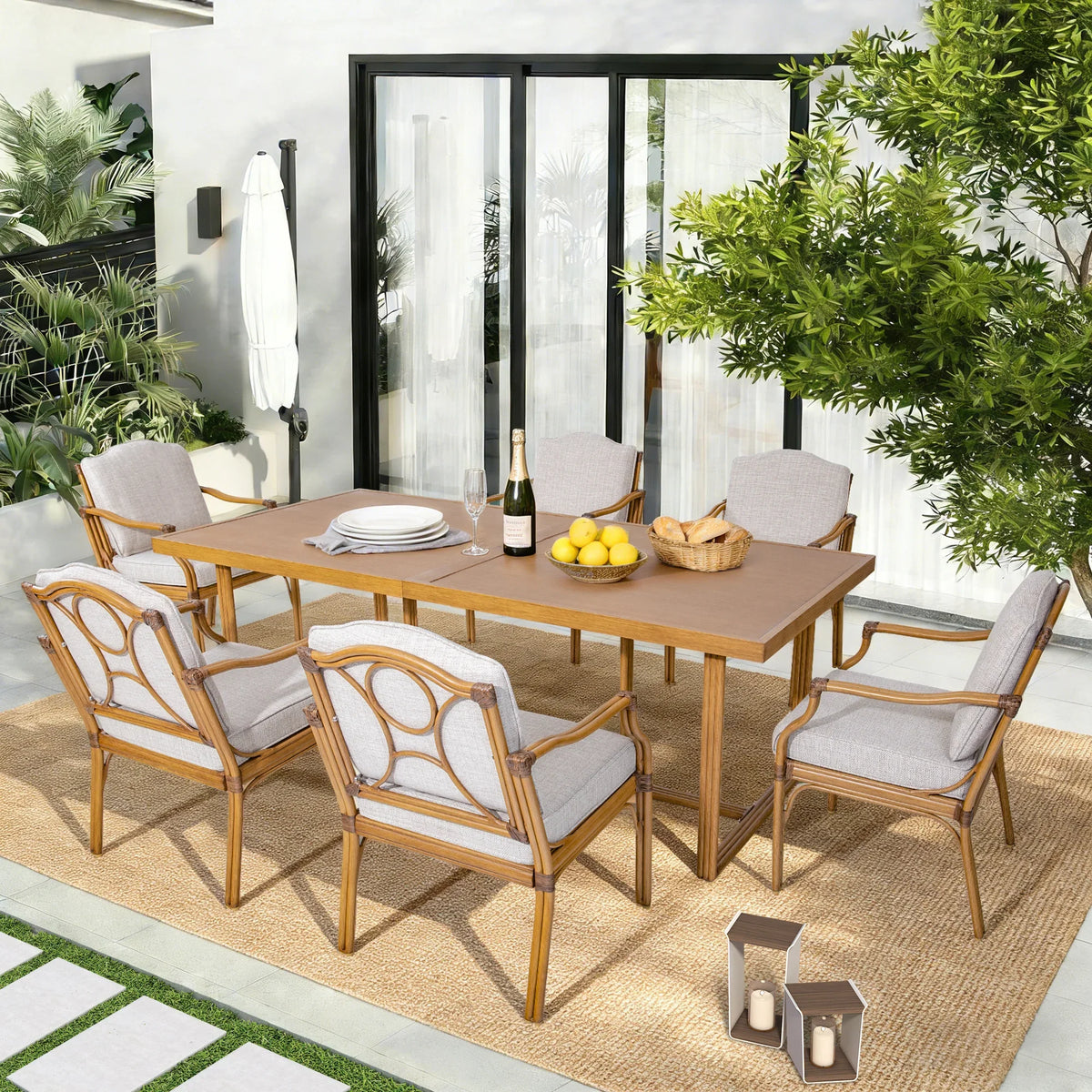 Arcadia Weather-Resistant Outdoor 84"L Dining Table and 6 Armchairs