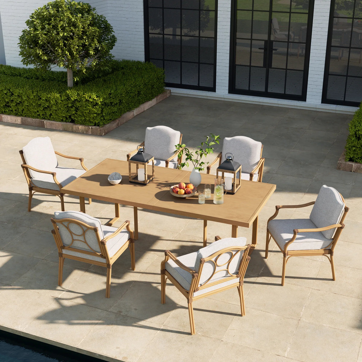 Arcadia Weather-Resistant Outdoor 84"L Dining Table and 6 Armchairs