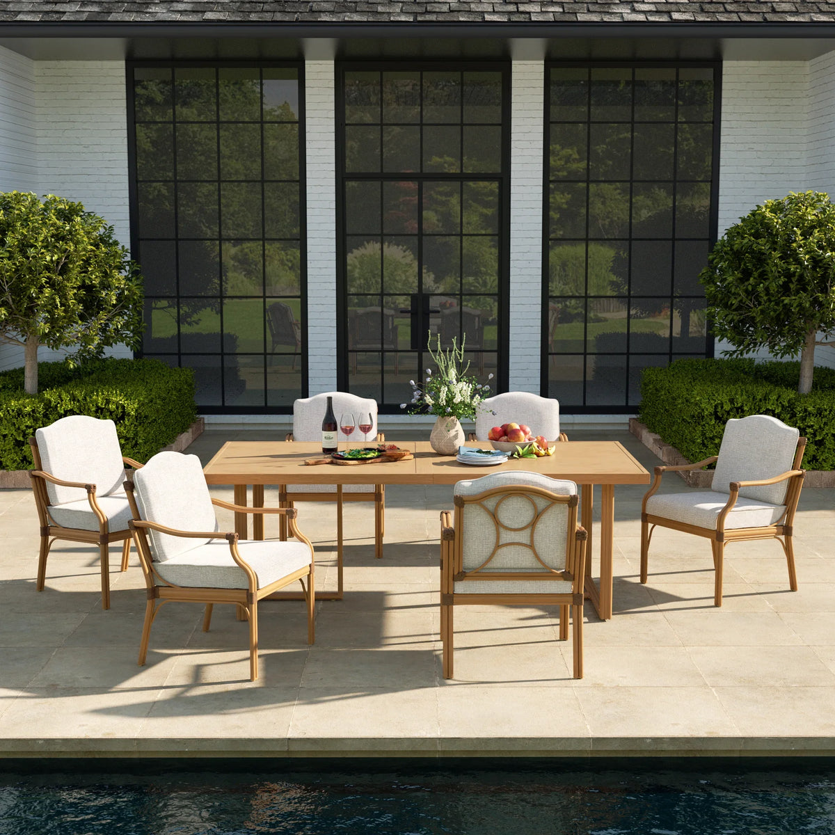 Arcadia Weather-Resistant Outdoor 84"L Dining Table and 6 Armchairs
