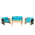 4 Pieces Wood Outdoor Patio Furniture Set with Cushions for Garden