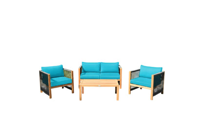 4 Pieces Wood Outdoor Patio Furniture Set with Cushions for Garden