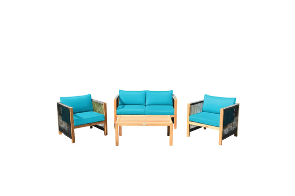 4 Pieces Wood Outdoor Patio Furniture Set with Cushions for Garden