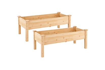 Set of 2 Wooden Raised Garden Bed with Legs Natural Fir Wood Elevated Planter Box