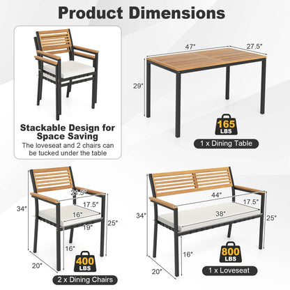 4-Piece Patio Furniture Set Outdoor Dining Chair Set-White