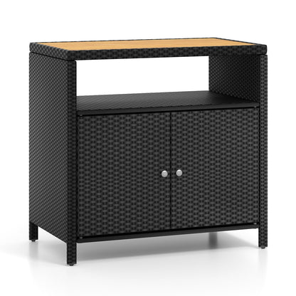 Outdoor PE Rattan Storage Cabinet – Acacia Wood Top, Weather‑Resistant Design with Magnetic Doors