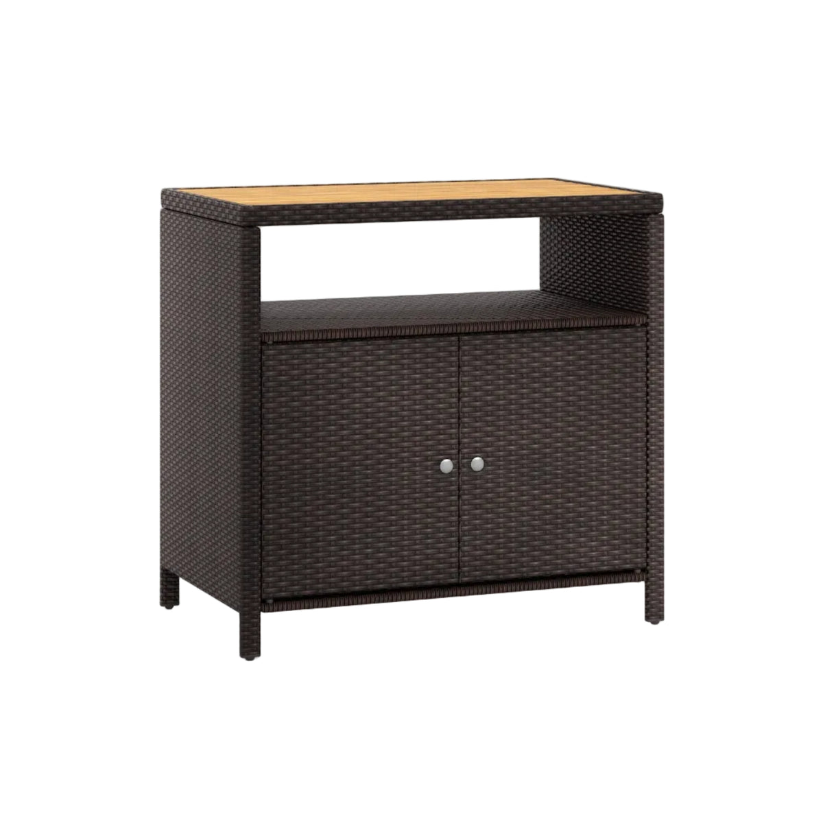 Outdoor PE Rattan Storage Cabinet – Acacia Wood Top, Weather‑Resistant Design with Magnetic Doors