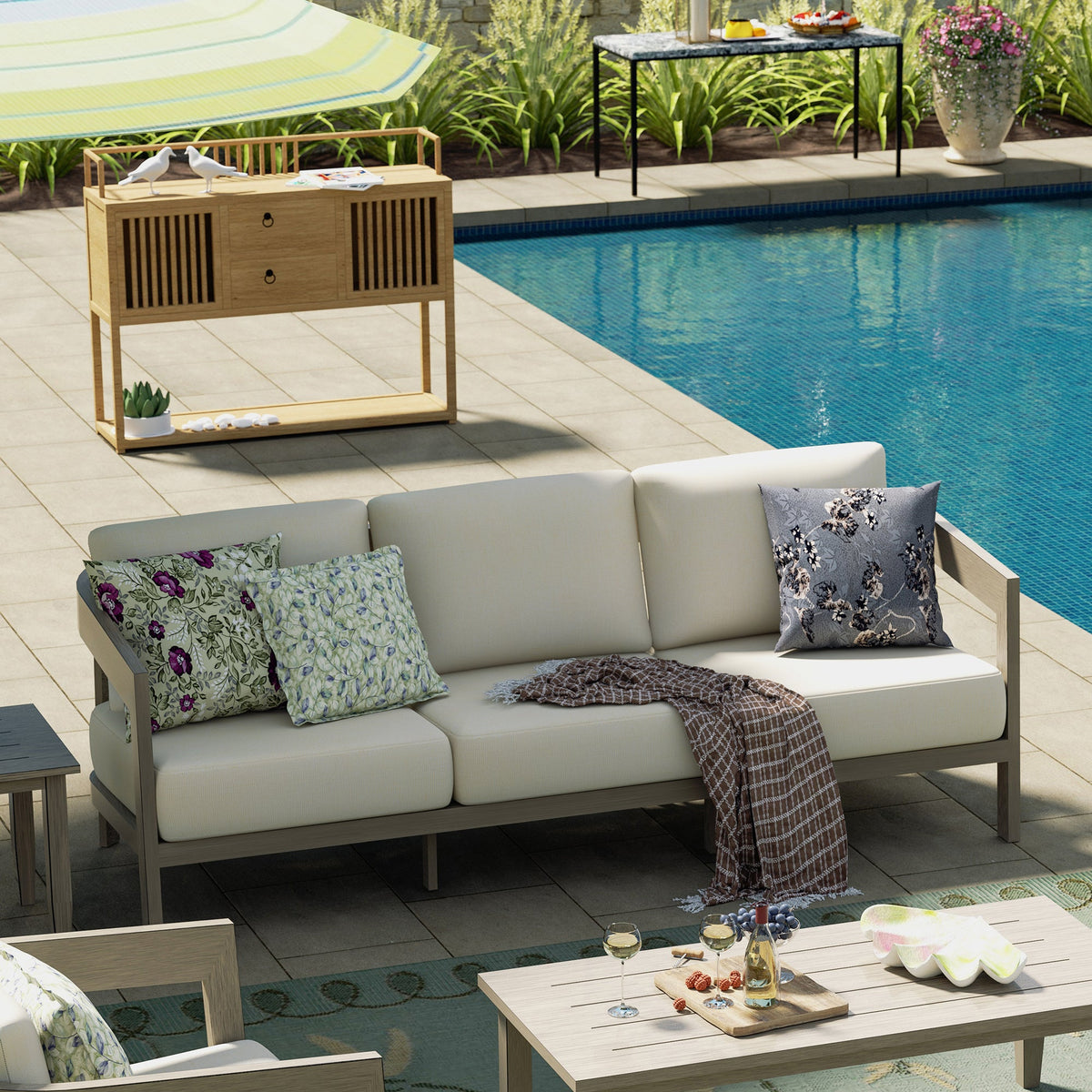 Harmonti Patio 5-Piece Aluminum Swivel Conversation Sofa Set With Cushions